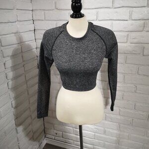 Gymshark Ladies Size Medium Dark Grey Long Sleeves Fitted Athletic Crop Top